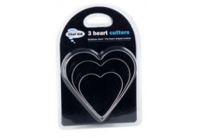 Chef Aid 3 Stainless Steel Heart Shaped Cutters